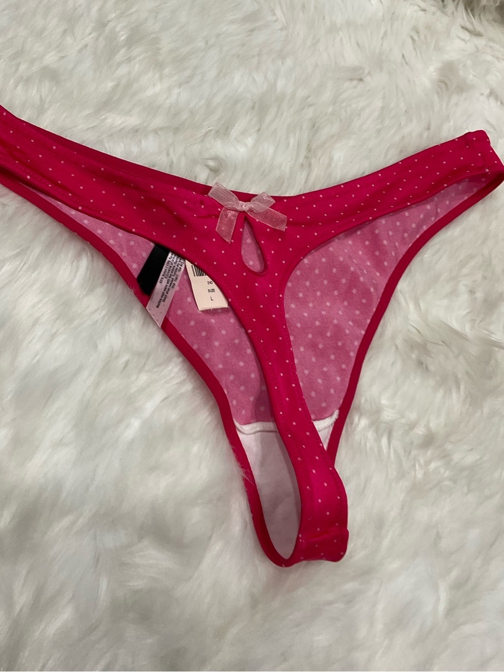 Sexy Little Things Victorias Secret Hot Pink Polka Dot Thong Panty with Bow